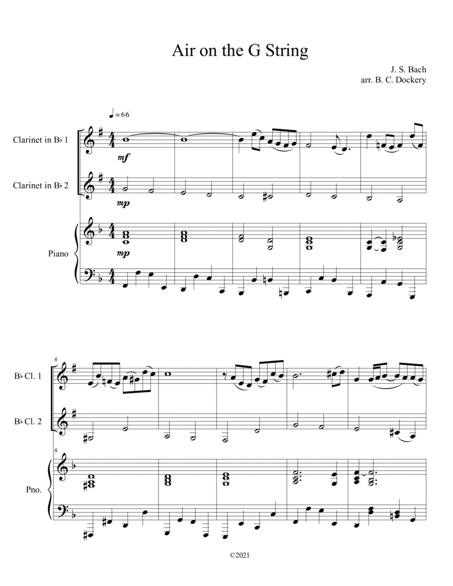 Air on the G String (Clarinet Duet with Piano Accompaniment) Clarinet Duet scores gallery preview page 1