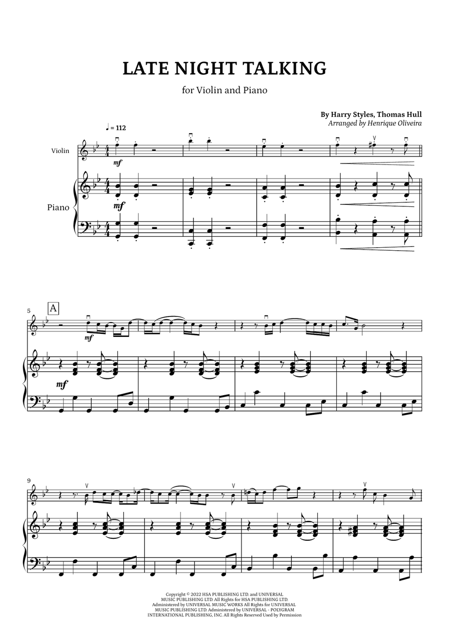 Late Night Talking Late Night Talking Violin Solo scores gallery preview page 1