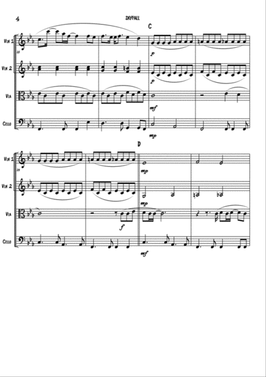 Skyfall Skyfall String Quartet scores gallery preview page 4