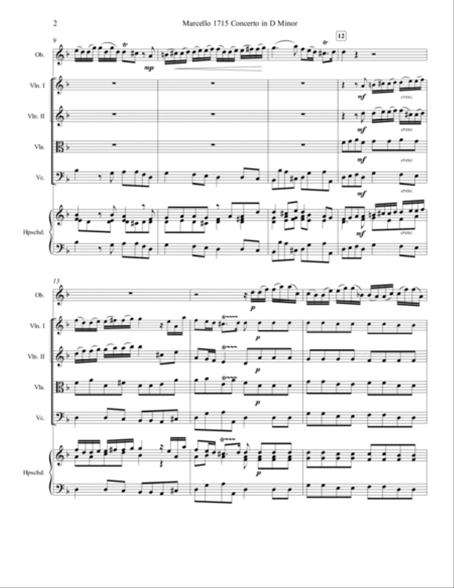 Marcello Oboe Concerto in D Minor Chamber Orchestra scores gallery preview page 2