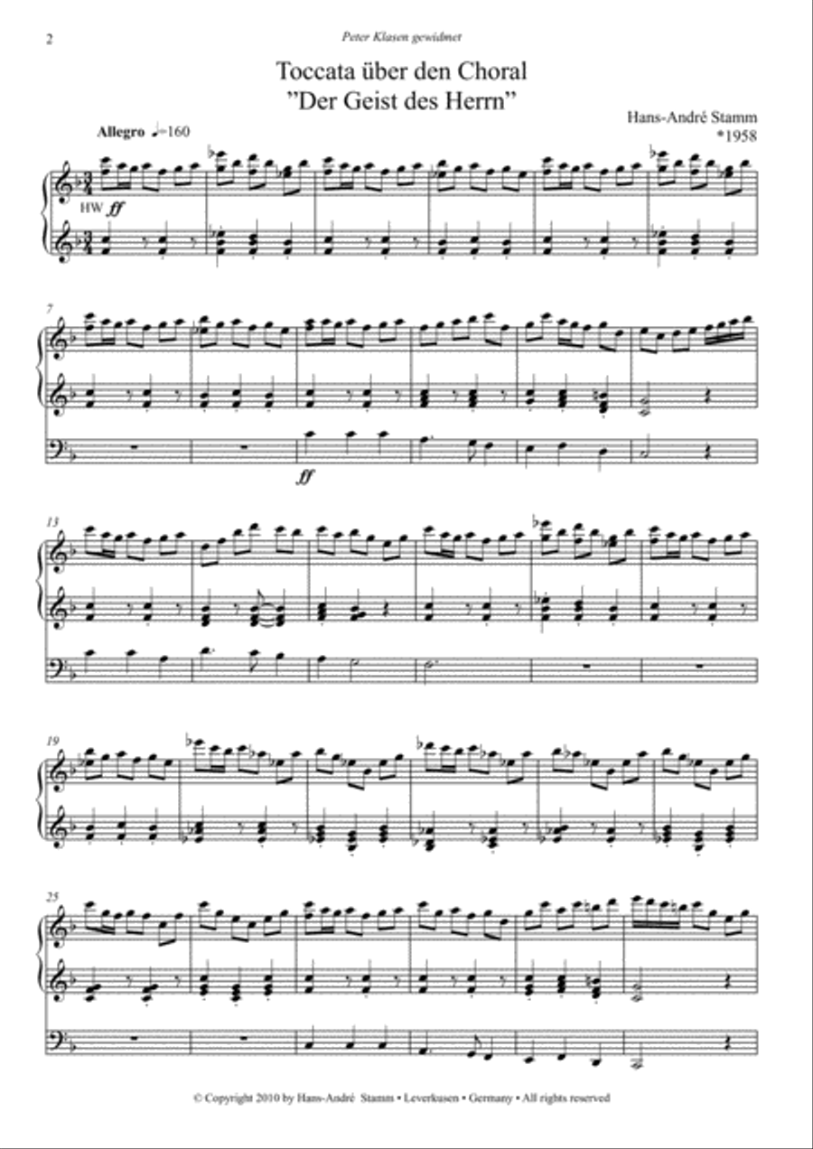Toccata on 'Der Geist des Herrn' (The Spirit of the Lord) for organ Organ Solo scores gallery preview page 2