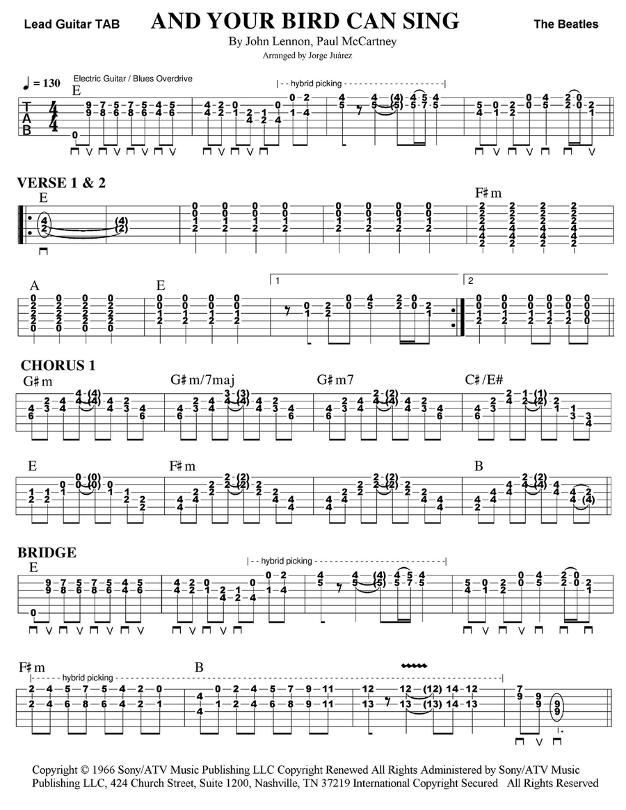And Your Bird Can Sing Guitar Tablature scores gallery preview page 1