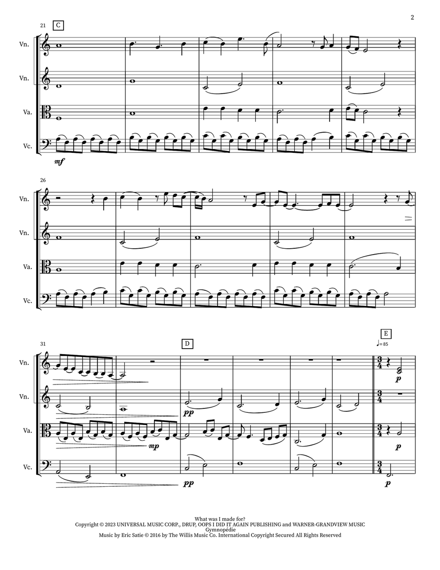 What Was I Made For? String Quartet scores gallery preview page 2