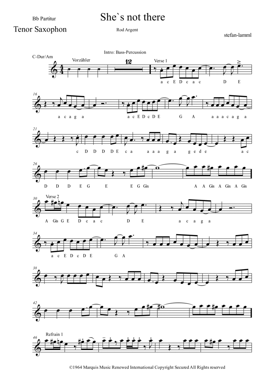 She's Not There Clarinet scores gallery preview page 1