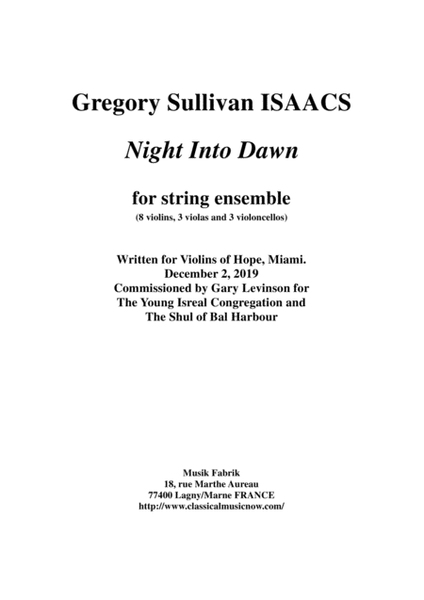 Gregory Sullivan Isaacs; Night Into Dawn for string ensemble, score only image number null