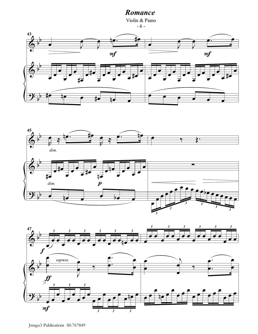 Fauré: Romance Op. 28 for Violin & Piano Violin Solo scores gallery preview page 6