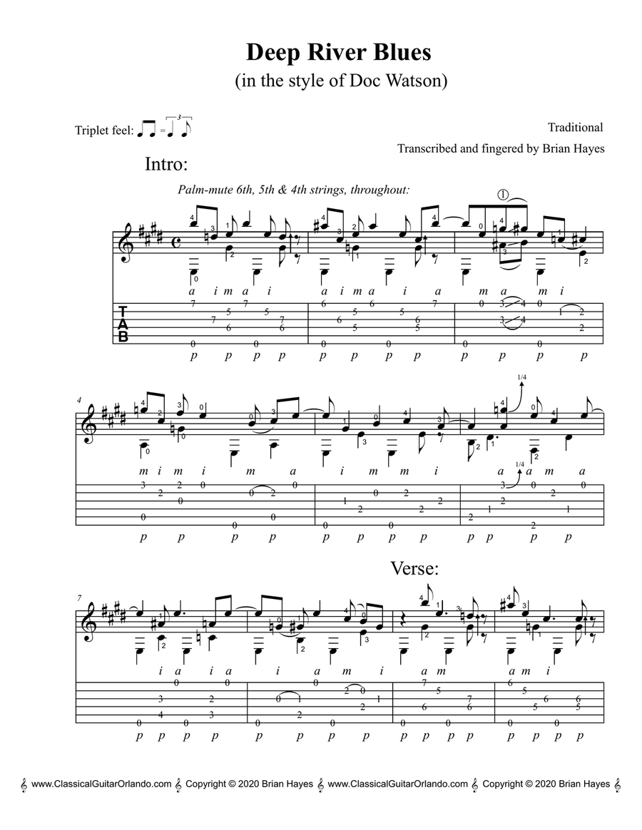 Deep River Blues (Doc Watson) (with Tablature) Acoustic Guitar scores gallery preview page 3