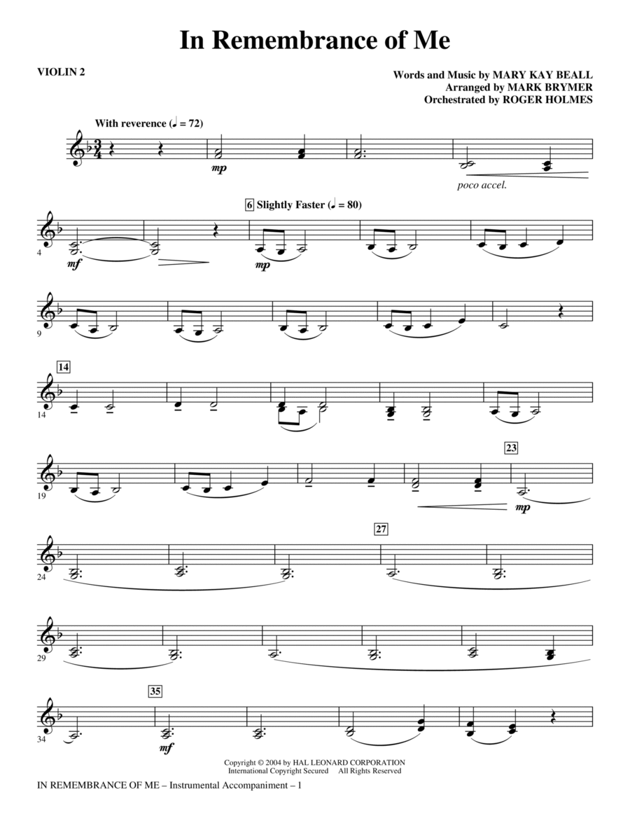 In Remembrance Of Me - Violin 2 Choir scores gallery preview page 1
