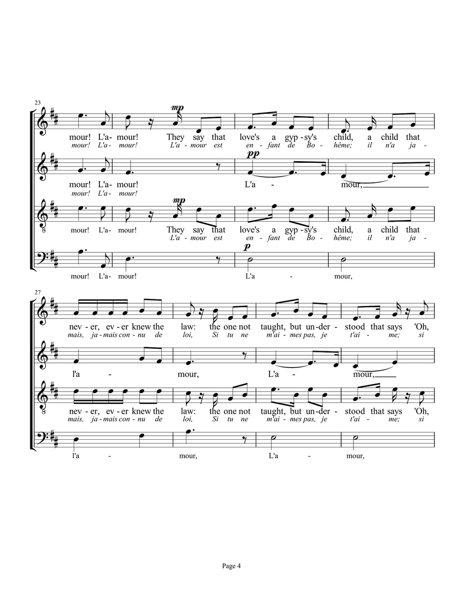 L'amour est un oiseau rebelle (Habañera from CARMEN) 4-Part scores gallery preview page 4