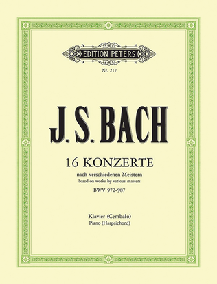 Book cover for 16 Concerto Transcriptions after Various Composers BWV 972-987 for Keyboard Solo