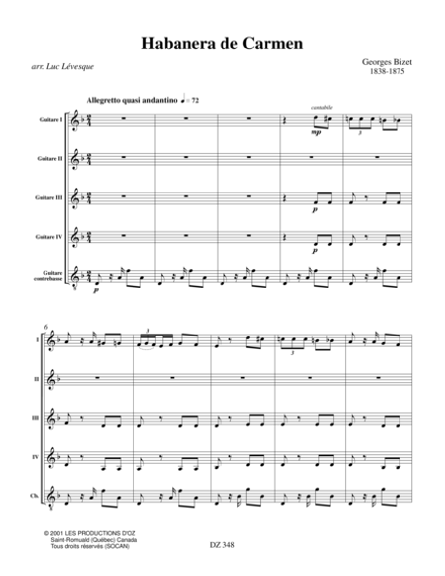 Habanera de Carmen Guitar Ensemble scores gallery preview page 1