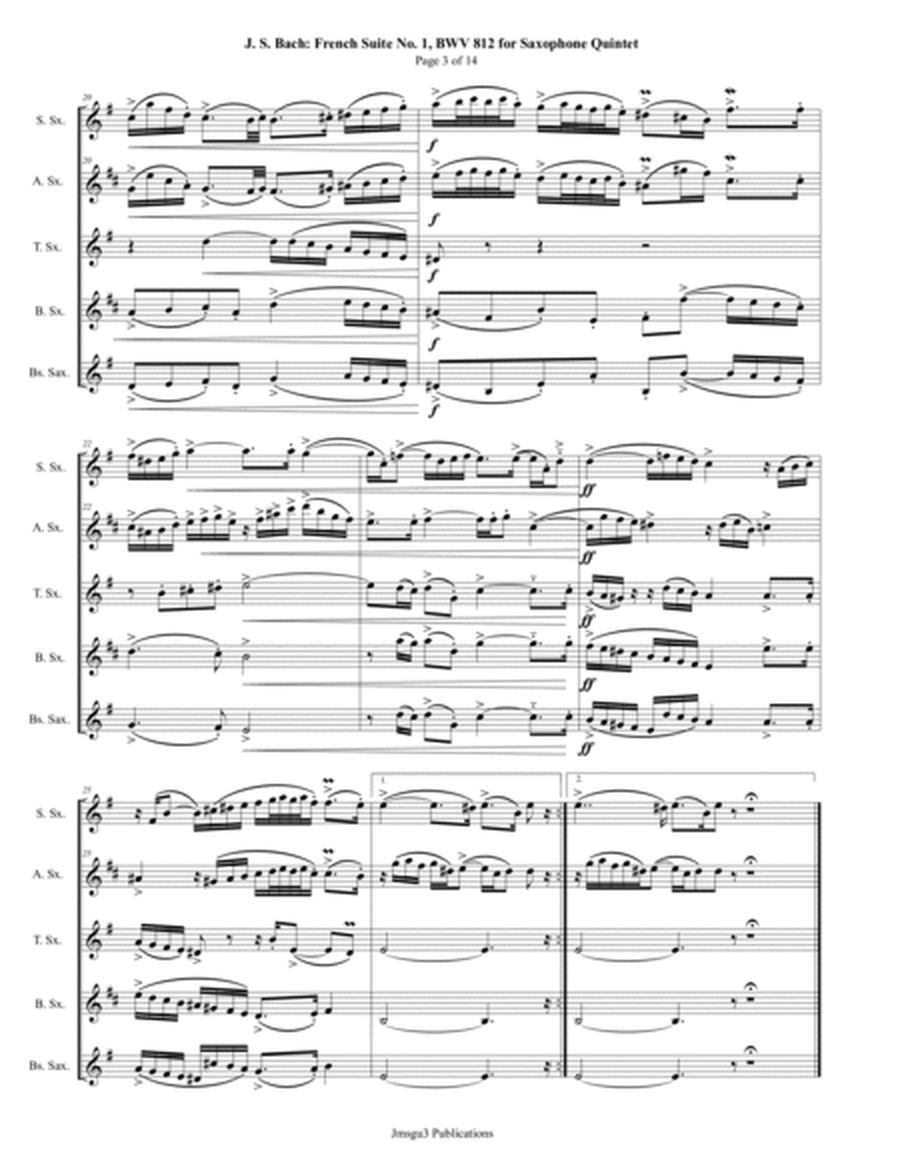 Bach: French Suite No. 1, BWV 812, for Saxophone Quintet - Score Only image number null