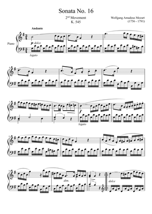 Book cover for Sonata No. 16, 2nd Movement K. 545