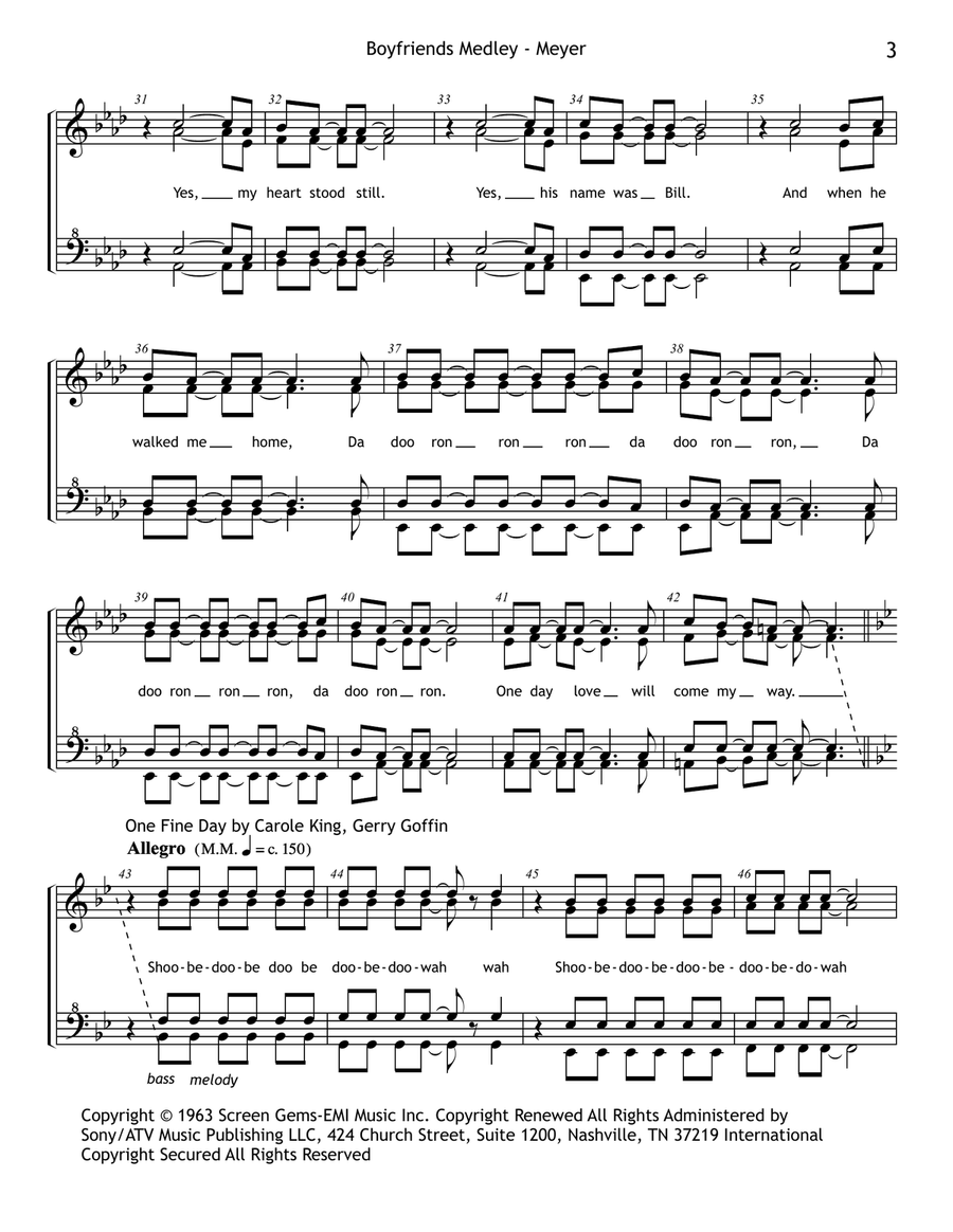 Medley: My Guy with Da Doo Ron Ron (When He Walked Me Home), One Fine Day, Johnny Angel, and My B... SSAA scores gallery preview page 3