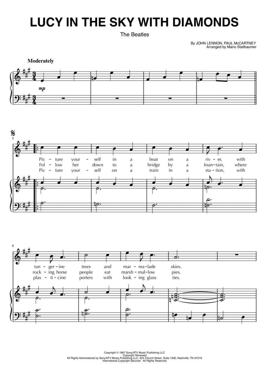 Lucy In The Sky With Diamonds Piano, Vocal scores gallery preview page 1