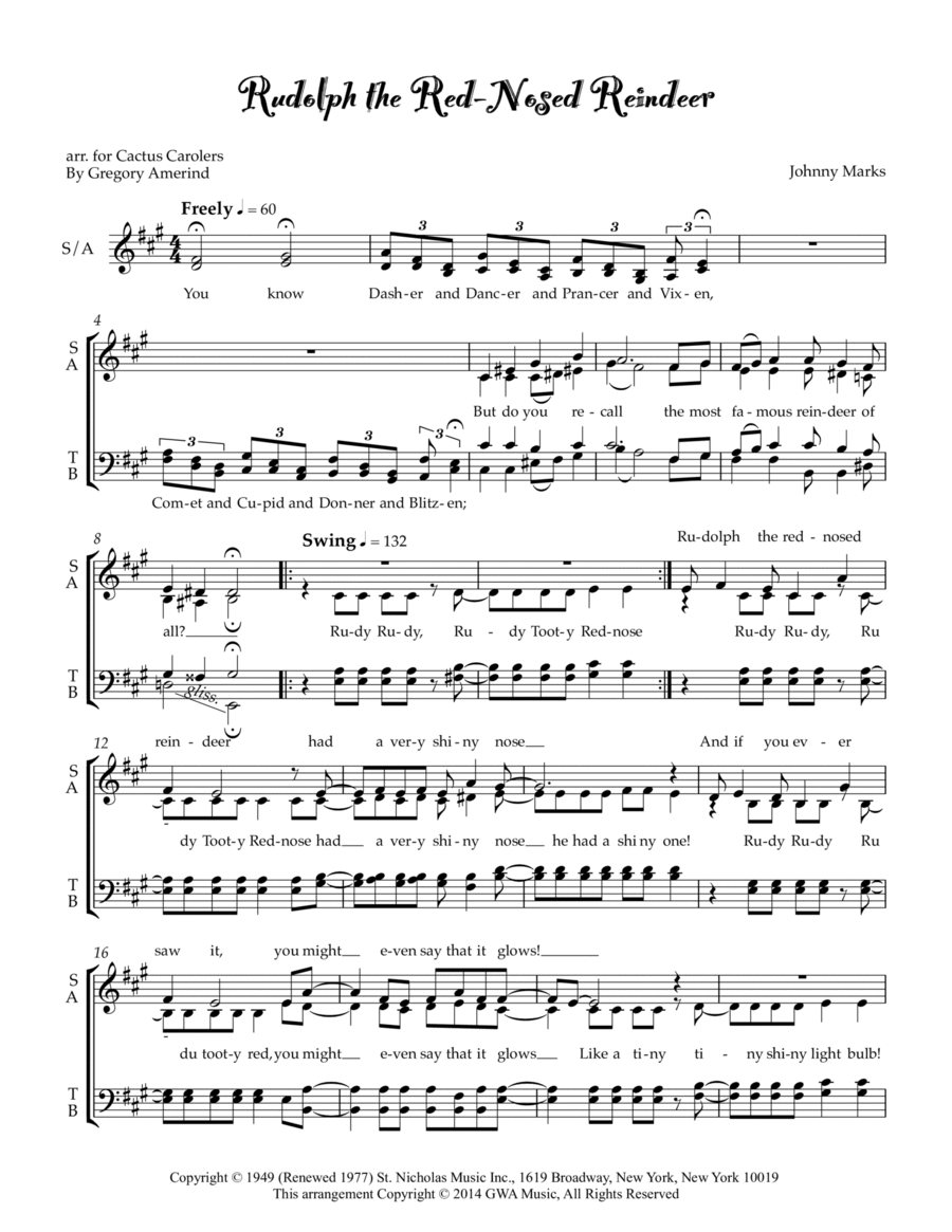 Rudolph The Red-nosed Reindeer 4-Part scores gallery preview page 1