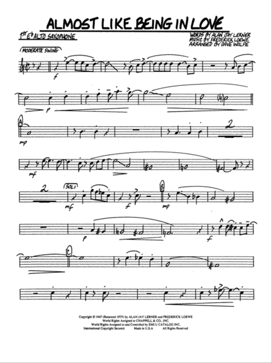 Almost Like Being in Love: E-flat Alto Saxophone Jazz Ensemble scores gallery preview page 1