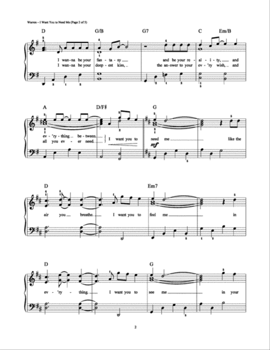 I Want You to Need Me Easy Piano scores gallery preview page 2
