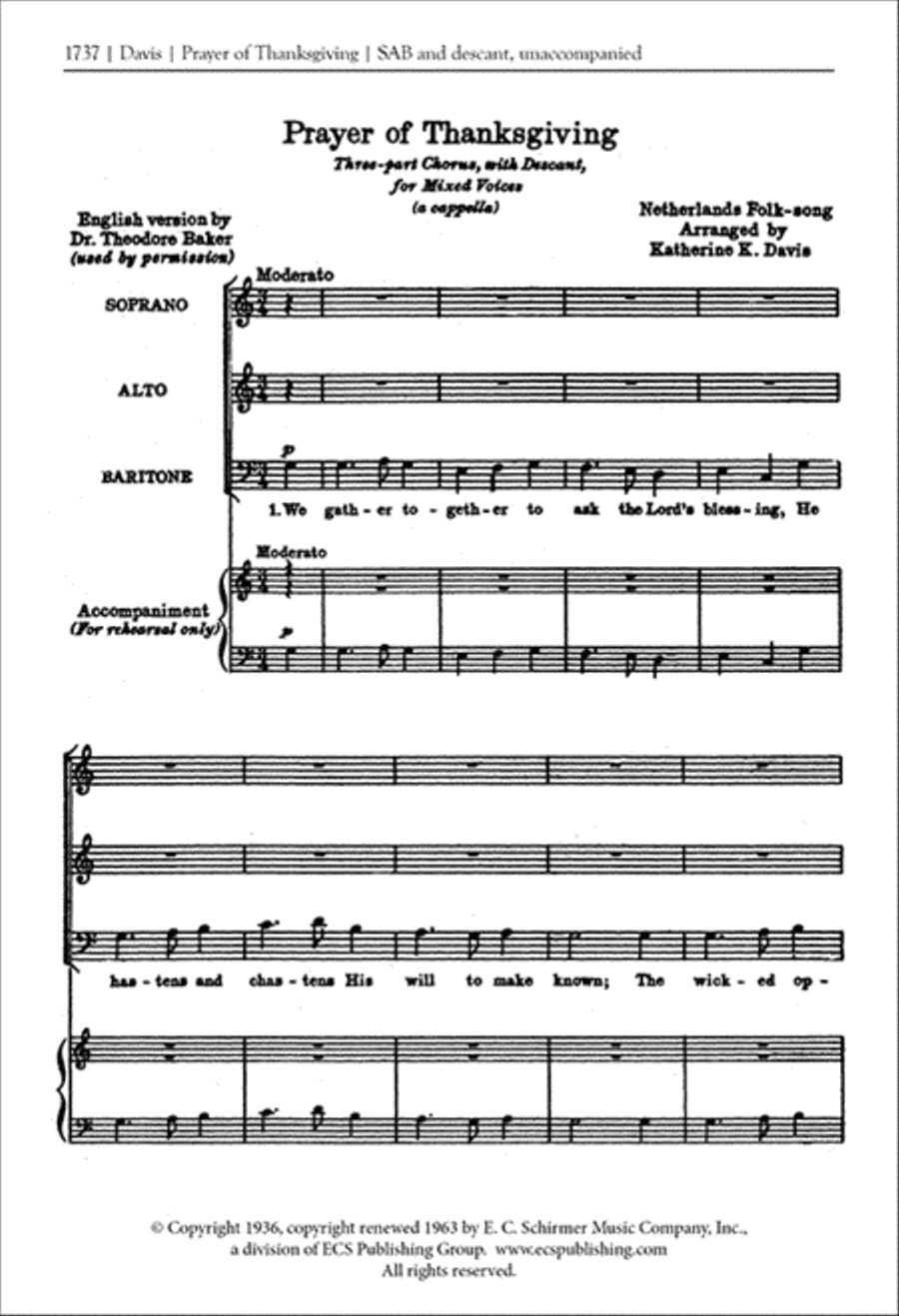 Prayer of Thanksgiving (We Gather Together) 3-Part scores gallery preview page 1