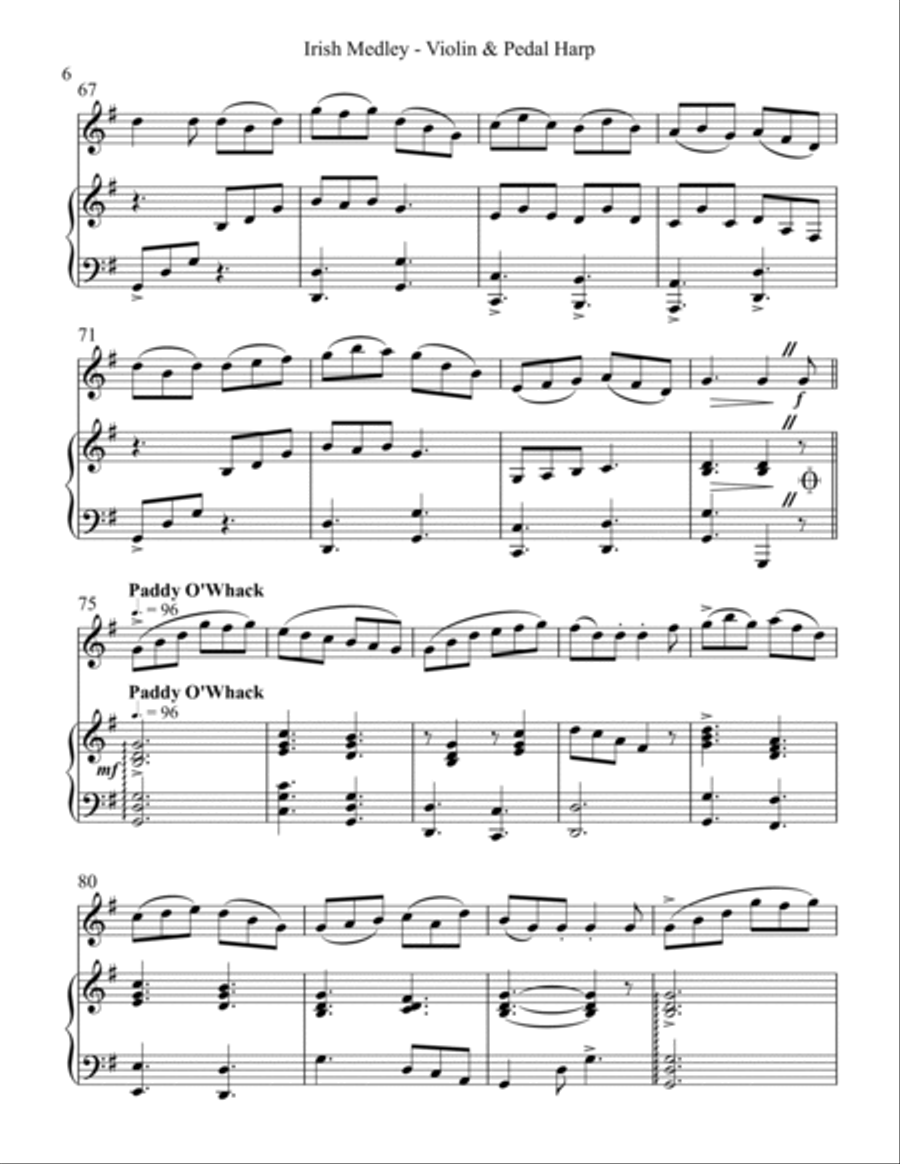 Irish Medley, Duet for Violin & Pedal Harp String Duet scores gallery preview page 6