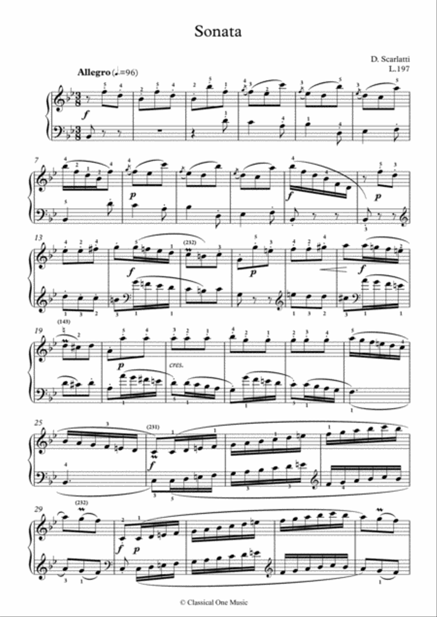 Scarlatti-Sonata in B-Major L.197 K.155(piano) Piano Solo scores gallery preview page 2