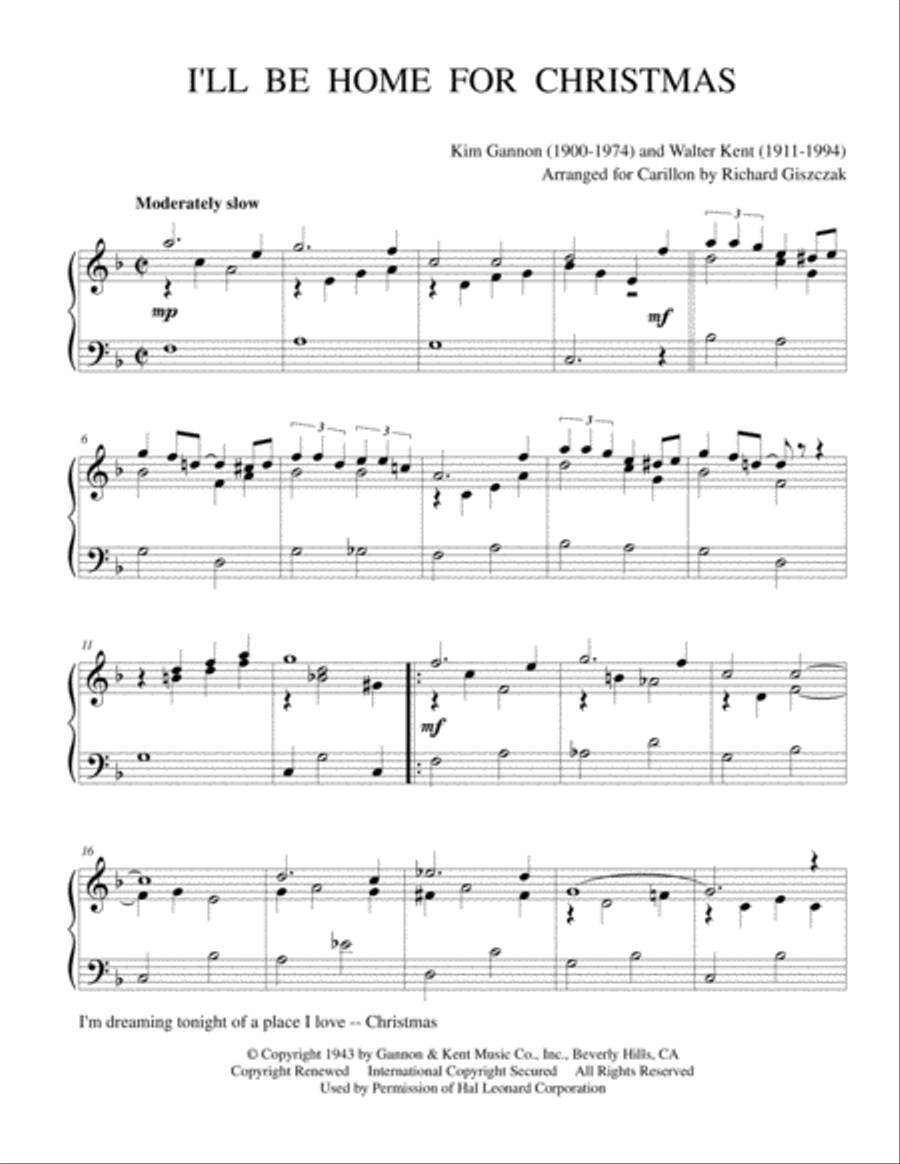 I'll Be Home For Christmas Carillon scores gallery preview page 1