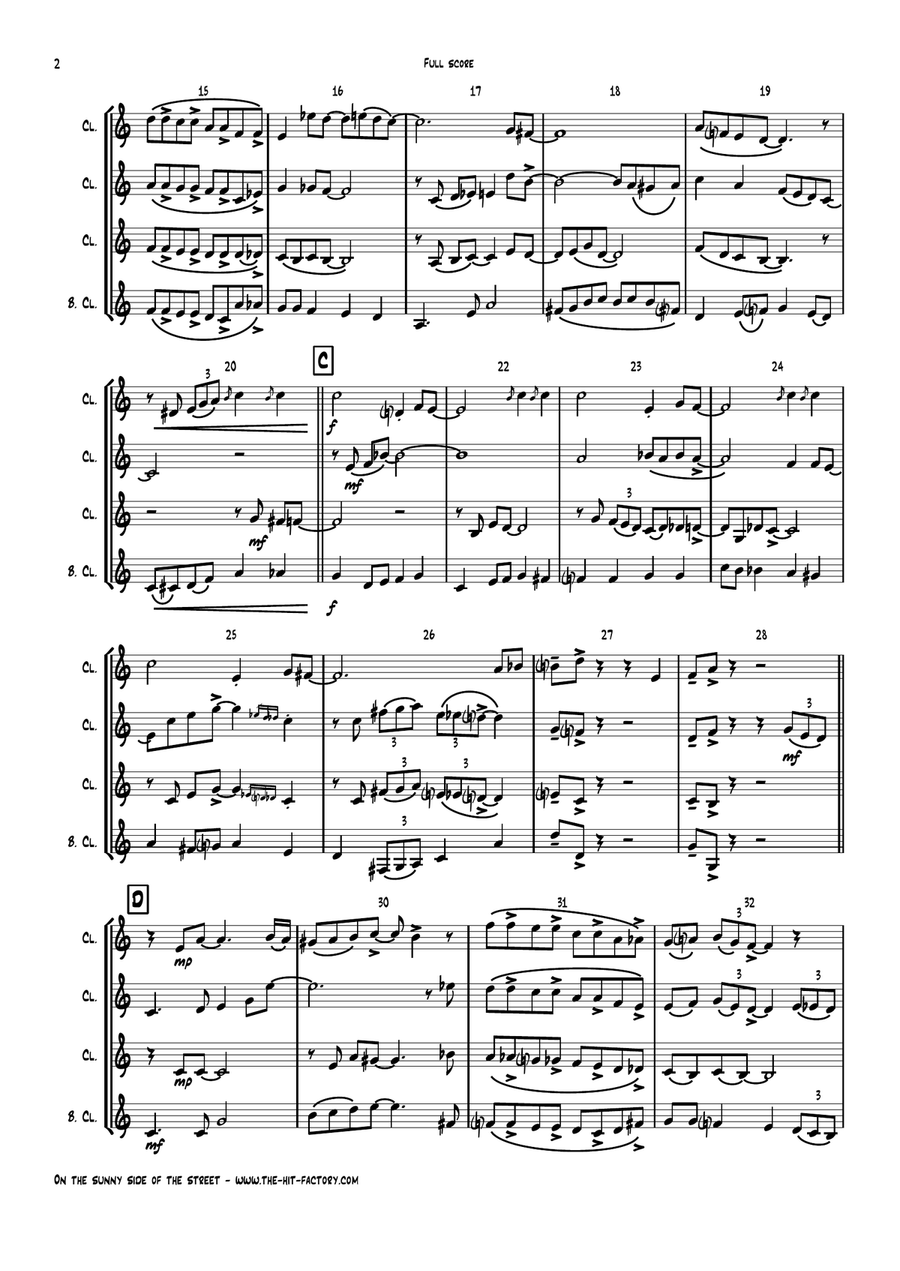 On The Sunny Side Of The Street Clarinet Quartet scores gallery preview page 2