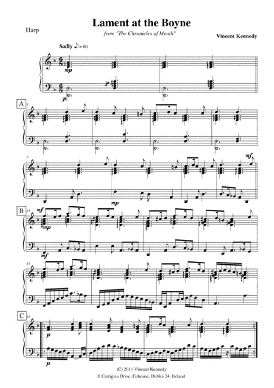 Lament at the Boyne (for Concert Harp) Harp scores gallery preview page 1