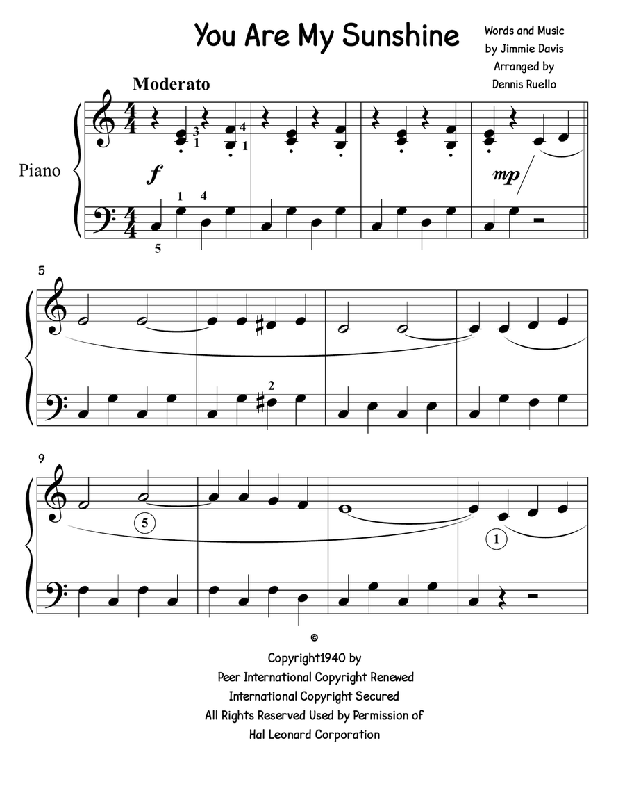 You Are My Sunshine Easy Piano scores gallery preview page 1