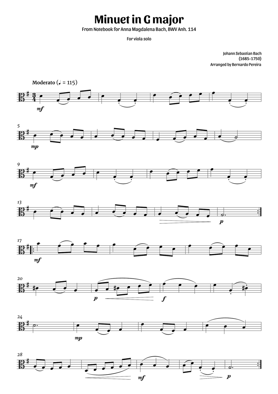 Minuet in G major (viola solo) Viola Solo scores gallery preview page 1