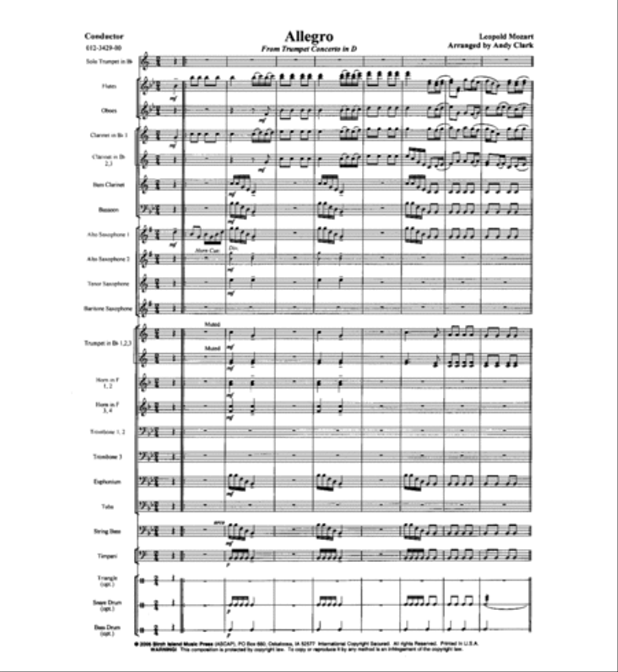Allegro from Concerto for Trumpet Concert Band scores gallery preview page 2