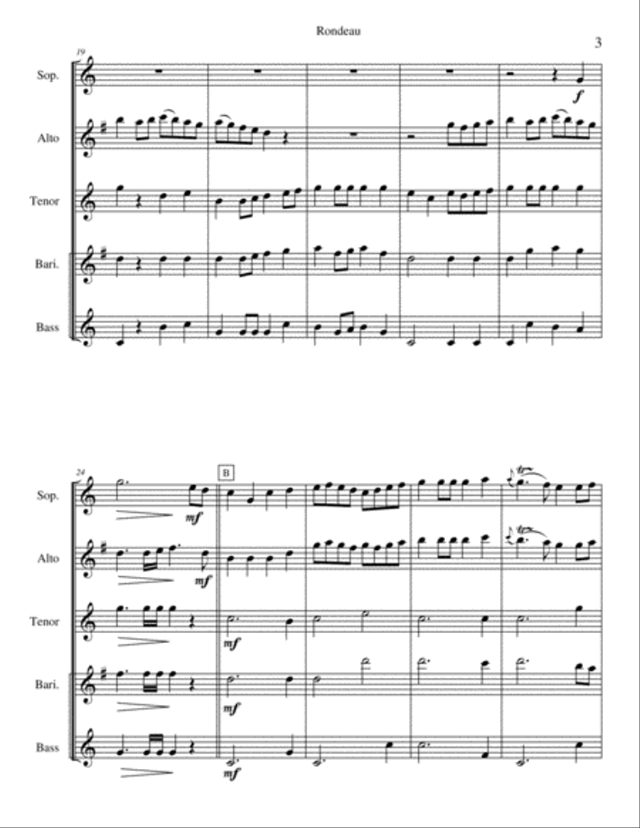 Rondeau from Symphonic Suite No. 1 (Masterpiece Theatre theme) (Saxophone Quintet version) Saxophone Quintet scores gallery preview page 5