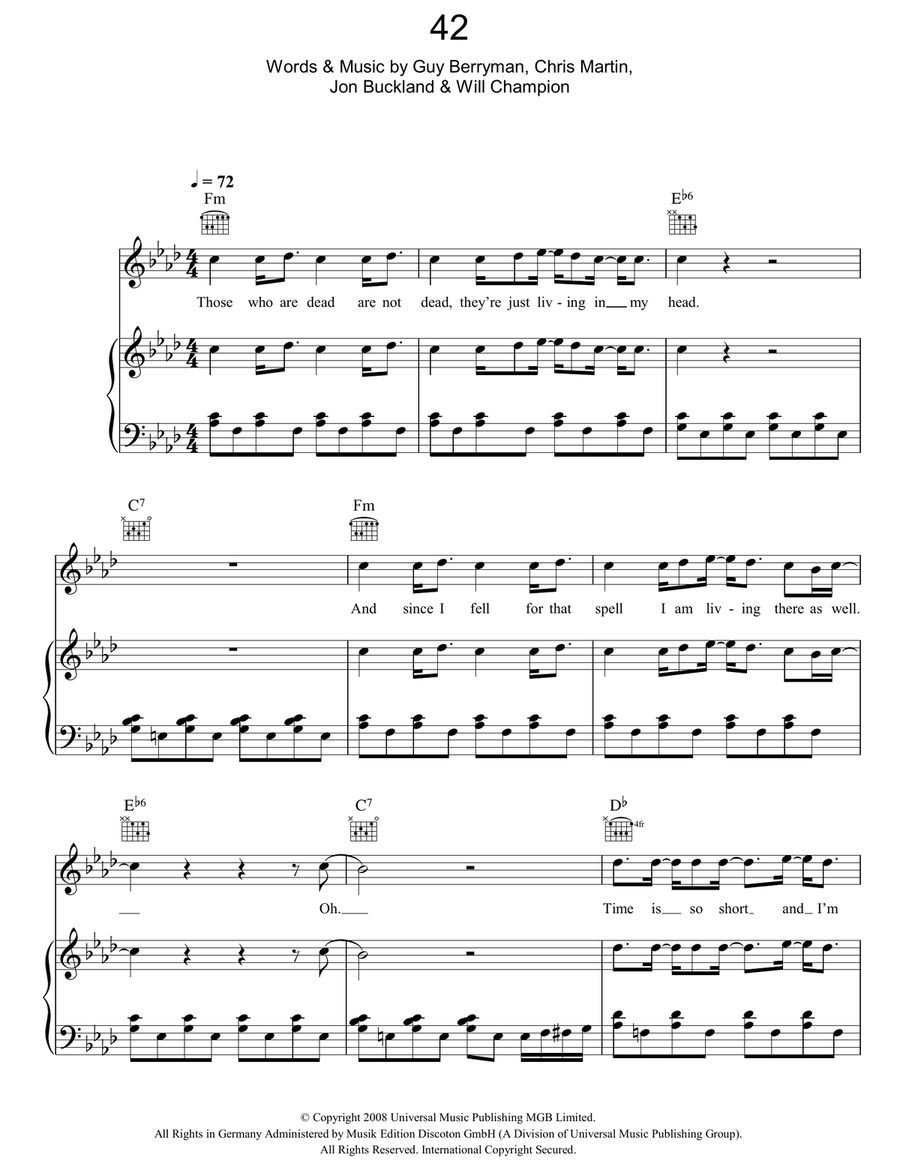 42 42 Piano, Vocal, Guitar scores gallery preview page 1