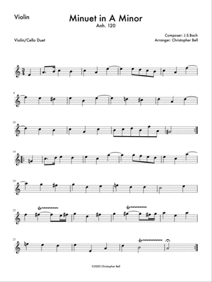 Minuet in A Minor, Anh 120 (Violin/Cello Duet) String Duet scores gallery preview page 2