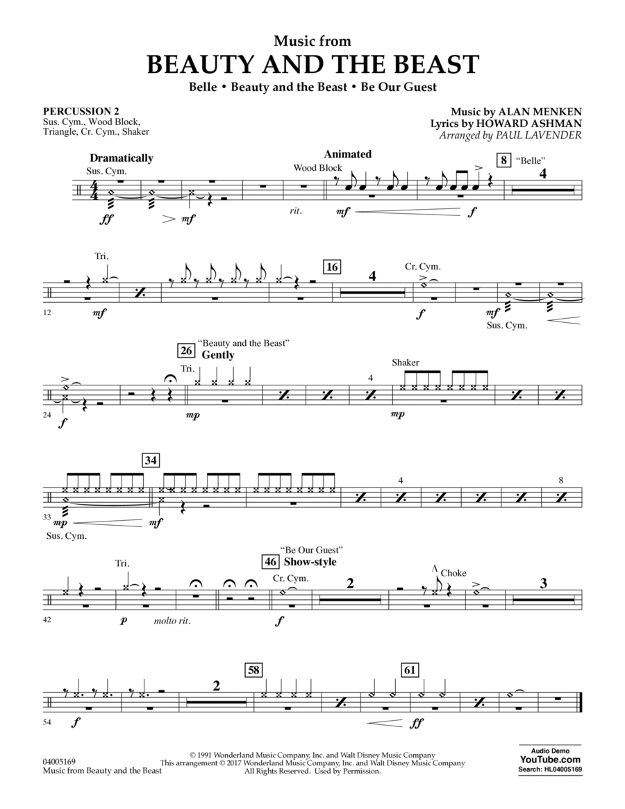 Music from Beauty and the Beast - Percussion 2 Concert Band scores gallery preview page 1