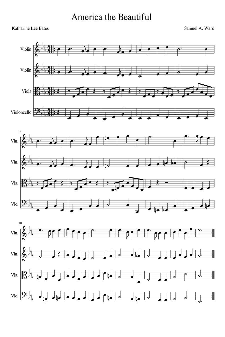 America The Beautiful and Battle Hymn of the Republic for String Quartet or String Orchestra String Quartet scores gallery preview page 3