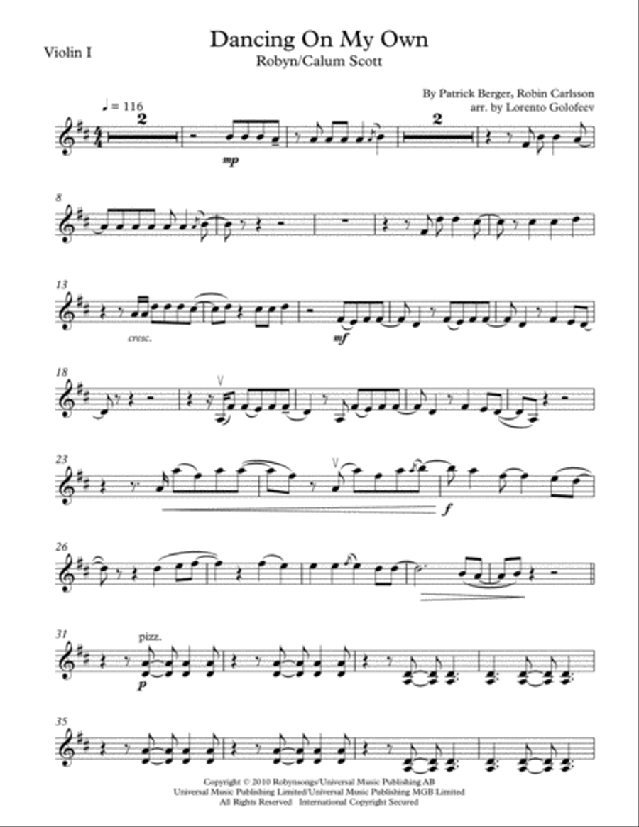 Dancing On My Own String Quartet scores gallery preview page 1