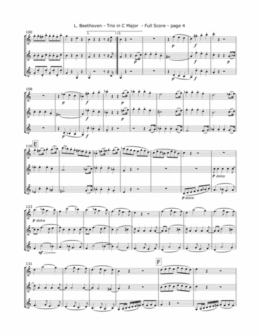 Beethoven, L. - Op. 87 Trio (Mvt. 1) for Three Violins image number null