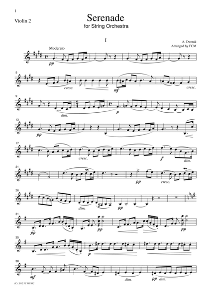 Dvorak Serenade for String Orchestra, 1st mvt., for string quartet, CD205 image number null