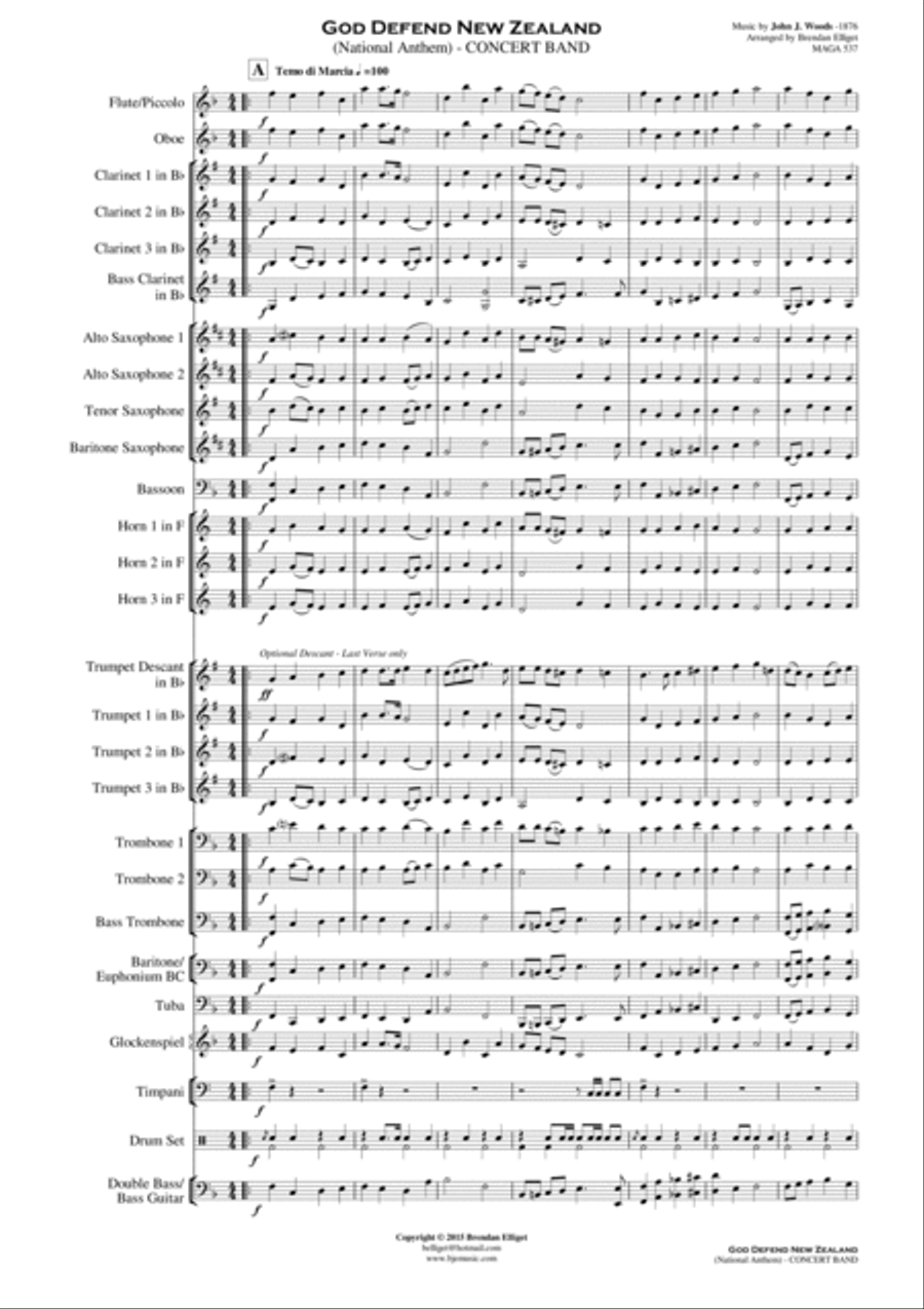 God Defend New Zealand (National Anthem) - Concert Band Score and Parts PDF Concert Band scores gallery preview page 2