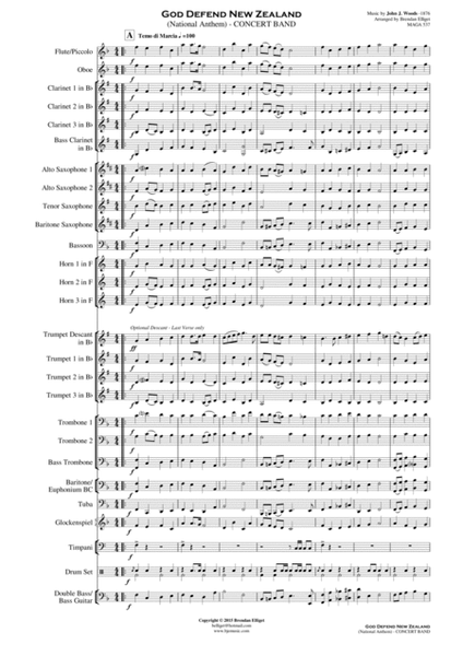 God Defend New Zealand (National Anthem) - Concert Band Score and Parts PDF image number null