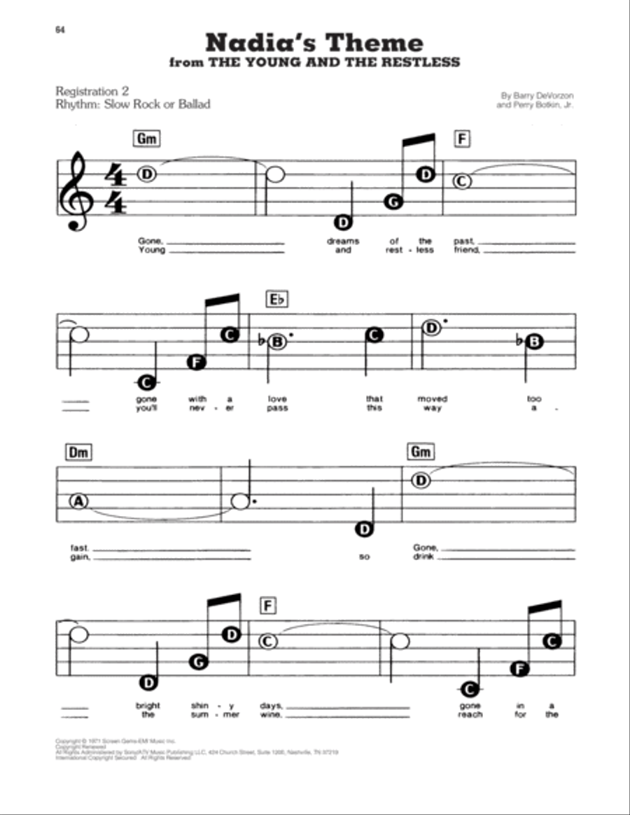 Nadia's Theme (from The Young And The Restless) Electronic Keyboard scores gallery preview page 1