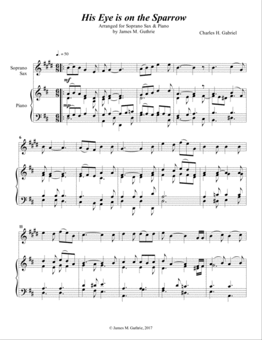 Gabriel: His Eye Is On The Sparrow for Soprano Sax & Piano Soprano Saxophone scores gallery preview page 1