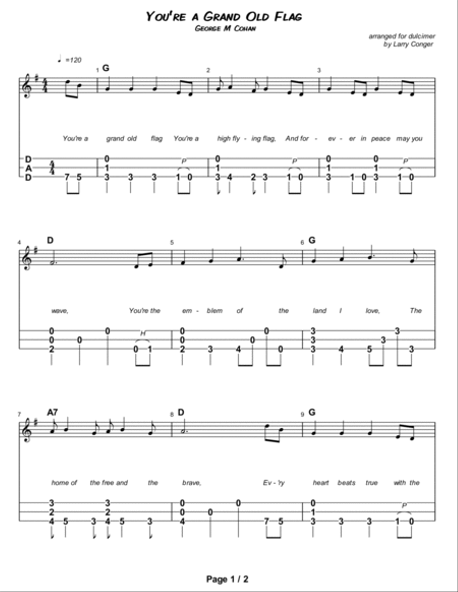You're a Grand Old Flag Dulcimer scores gallery preview page 2
