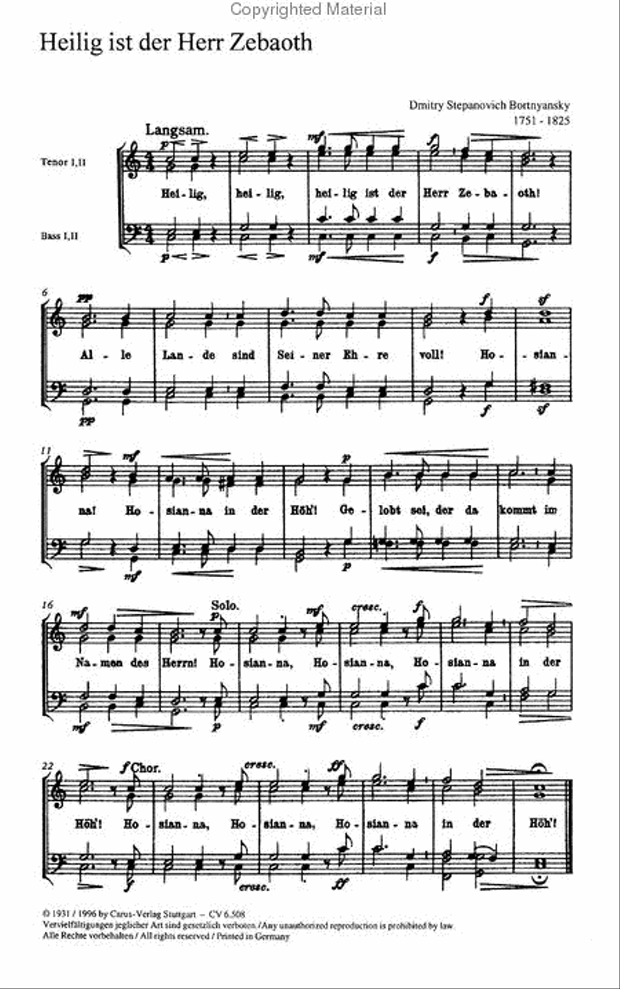 Bortnyansky: Heilig ist der Herr Zebaoth; Ehre sei Gott; Geht nun hin Voice scores gallery preview page 2