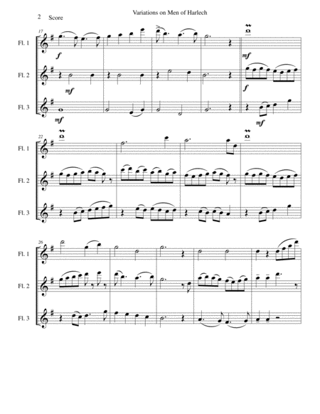 Variations on Men of Harlech (Rhyfelgyrch Gwŷr Harlech ) for flute trio (3 C flutes) image number null