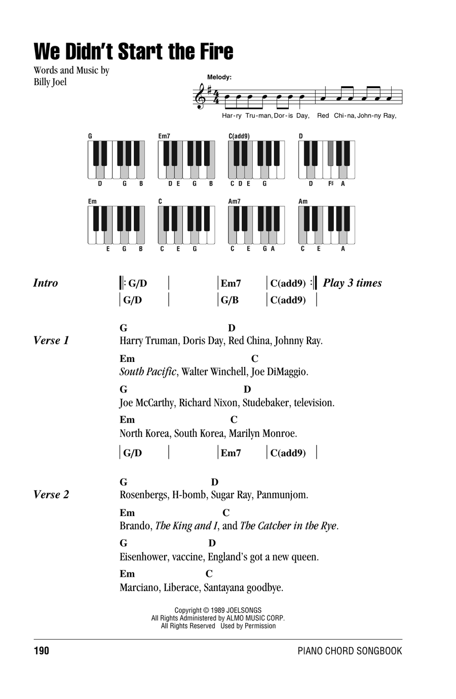 We Didn't Start The Fire We Didn't Start The Fire Piano scores gallery preview page 1
