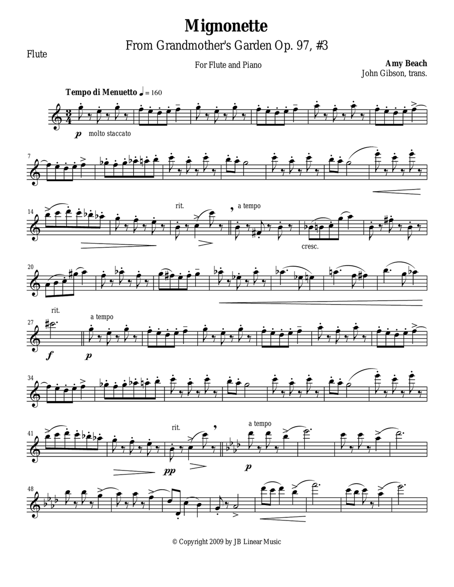 Amy Beach - Mignonette set for flute and piano Flute Solo scores gallery preview page 1