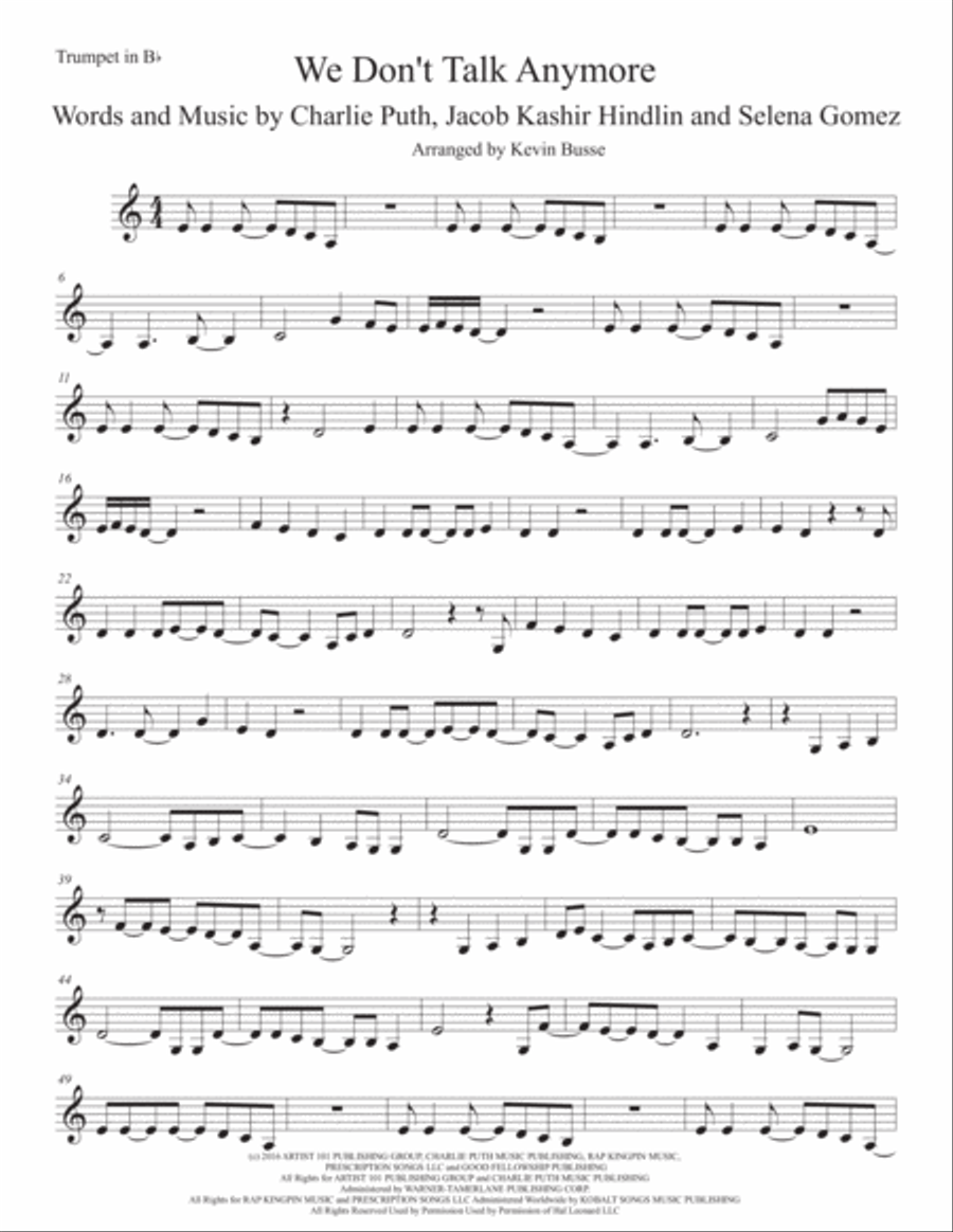 We Don't Talk Anymore We Don't Talk Anymore Trumpet Solo scores gallery preview page 1