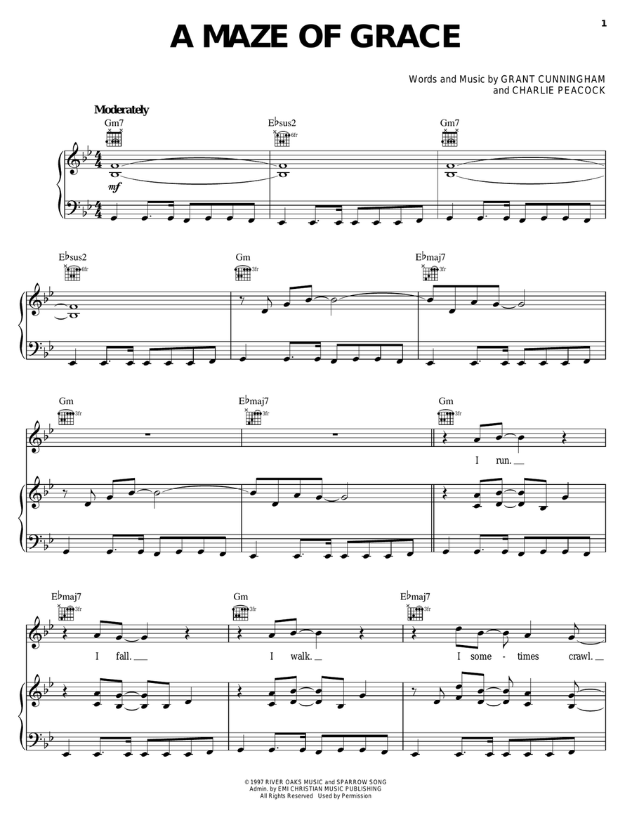 A Maze Of Grace Piano, Vocal, Guitar scores gallery preview page 1